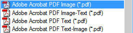 Control panel for PDF text formats