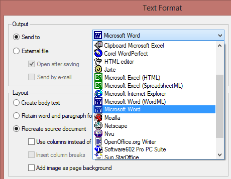 Control panel for text formats