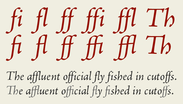 Jenson font (in italic style) with ligatures