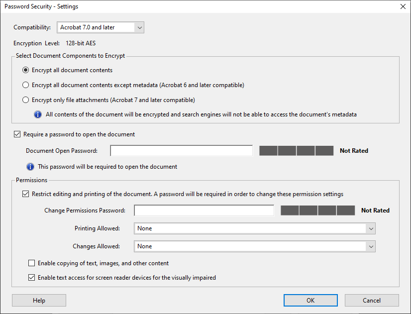 Password protection of Adobe Acrobat PDF files