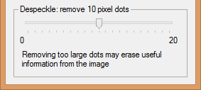 Control panel to set despeckling - removal of paraiste pixels