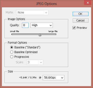 Control panel for JPEG compression