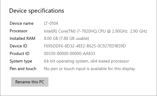 Clock speed of CPU (visible in Windows System)