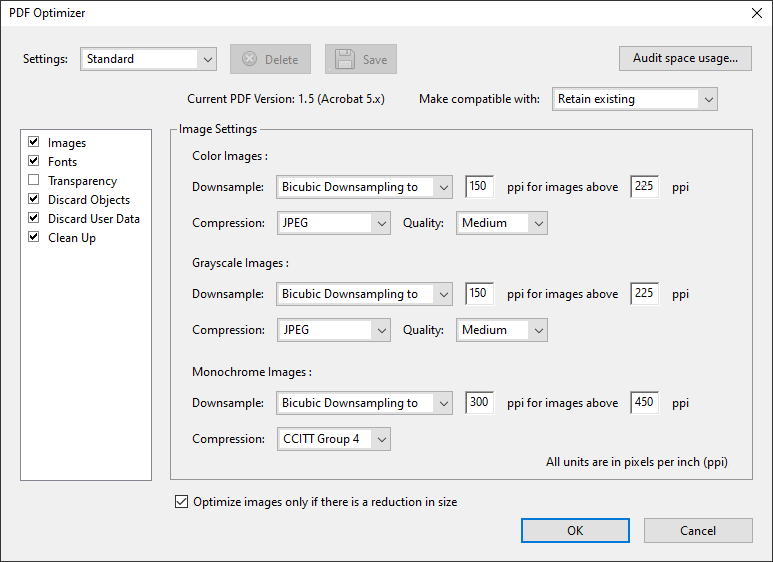 Optimization of Adobe Acrobat PDF files
