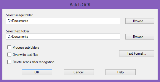 Control panel to set up batch OCR