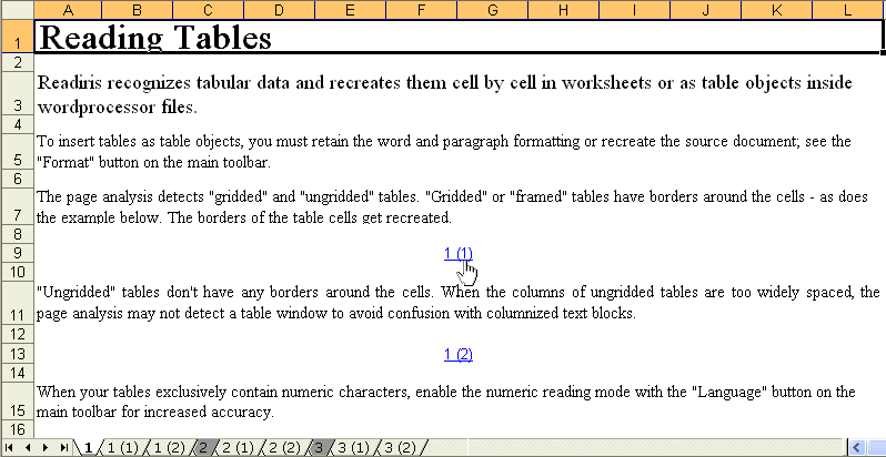 OCRed table with tables spread across several worksheets