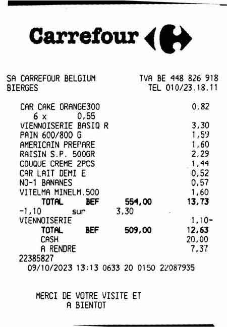 Black-and-white image of receipt