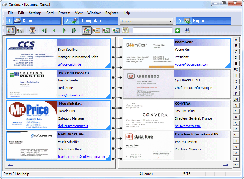 Business card organizer (BCR) software Cardiris