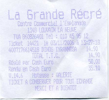 Color image of receipt