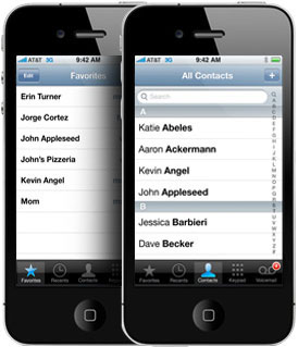 Contacts app on a smartphone