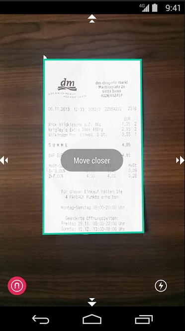 Receipt scanned with smartphone app doo Scanbot
